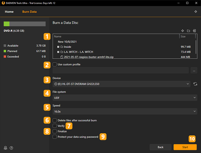 Burn a Data Disc DAEMON Tools Ultra Help